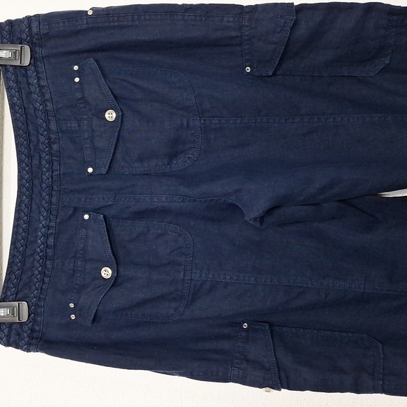 INC International Concepts Navy Blue Lagenlook 100% Linen Utility Cargo Pants 10 - Picture 10 of 15